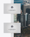 2 Textured Paper Pieces And 2 Business Cards Mockup - Front View