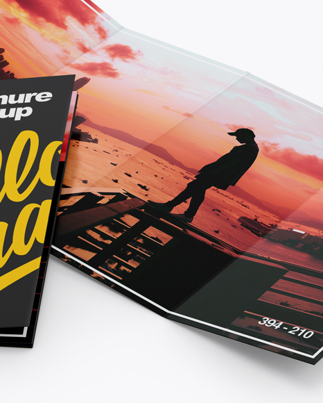 4xDL Brochures Mockup - Half Side View (High Angle Shot) - Free