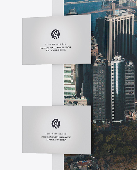 2 Textured Pieces And 2 Business Cards Mockup - Half Side View