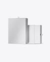 Two Metallic Boxes Mockup W/ Label - Half Side View