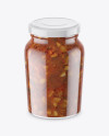 Clear Glass Jar with Bruschetta Sauce Mockup - High-Angle Shot