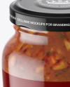 Clear Glass Jar with Bruschetta Sauce Mockup - High-Angle Shot