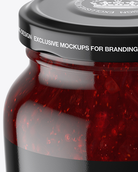 Clear Glass Jar with Cranberry Jam Mockup - High-Angle Shot