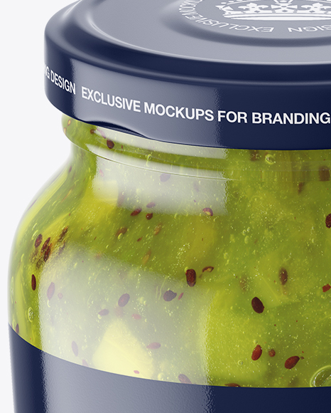 Clear Glass Jar with Kiwi Jam Mockup - High-Angle Shot