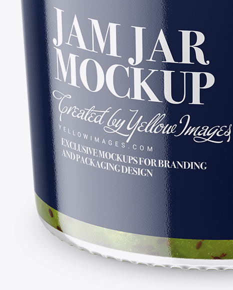 Clear Glass Jar with Kiwi Jam Mockup - High-Angle Shot