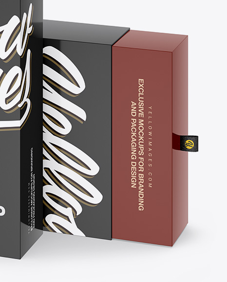 Two Glossy Boxes W/ Label Mockup - Half Side View (High-Angle Shot)