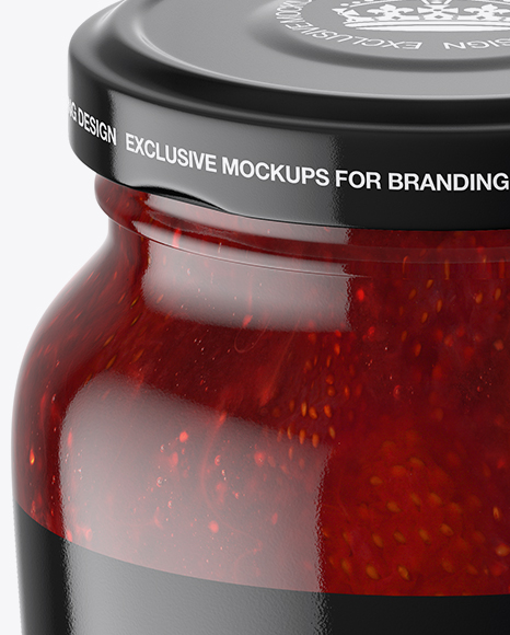 Clear Glass Jar with Strawberry Jam Mockup - High-Angle Shot