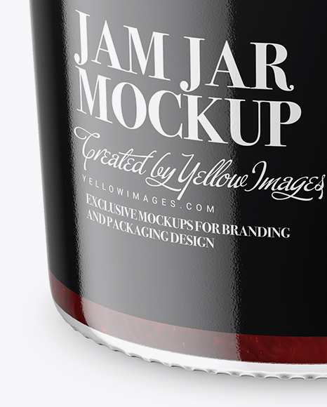 Clear Glass Jar with Strawberry Jam Mockup - High-Angle Shot