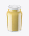 Clear Glass Jar with Mustard Sauce Mockup - High-Angle Shot