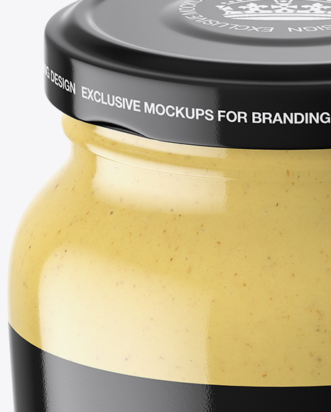 Clear Glass Jar with Mustard Sauce Mockup - High-Angle Shot