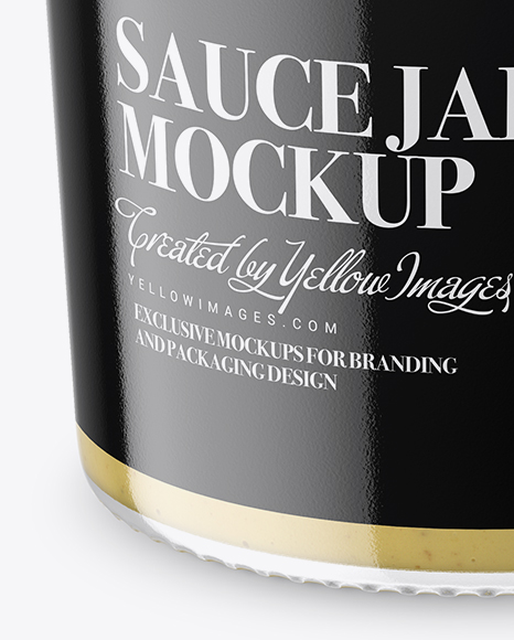 Clear Glass Jar with Mustard Sauce Mockup - High-Angle Shot