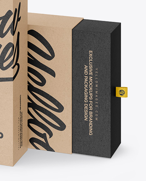 Two Kraft Boxes W/ Label Mockup - Half Side View (High-Angle Shot)