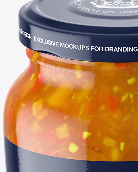 Clear Glass Jar with Sweet & Sour Sauce Mockup - High-Angle Shot