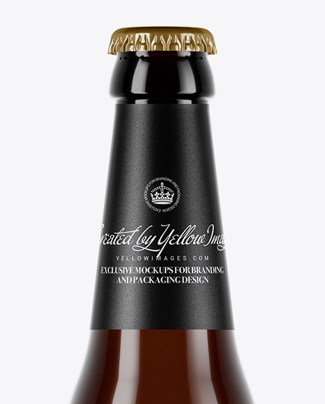 Amber Glass Bottle With Lager Beer Mockup