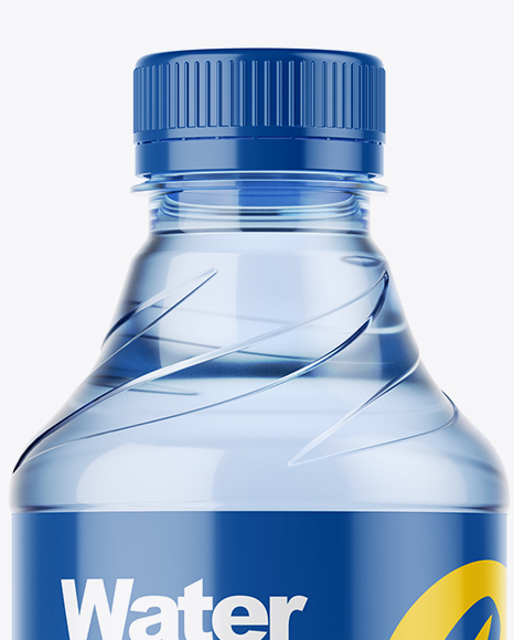 Blue PET Bottle with Water Mockup