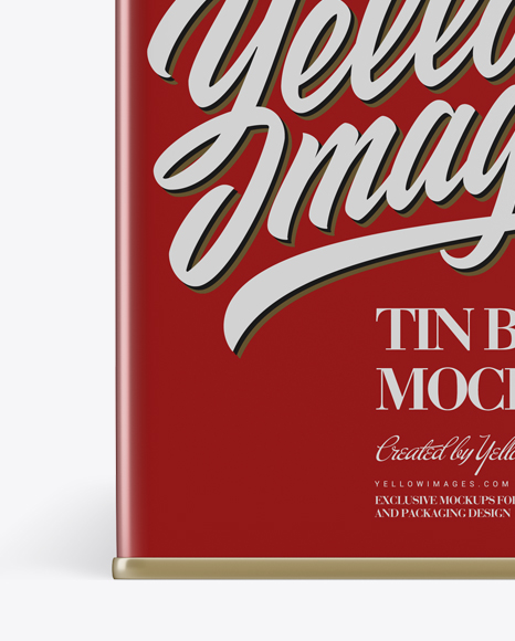 Metallic Square Tin Box Mockup - Front View