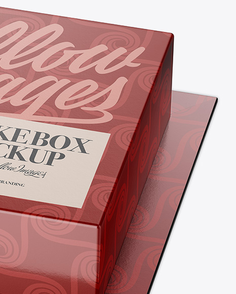 Glossy Cake Box Mockup - Half Side View (High-Angle Shot)