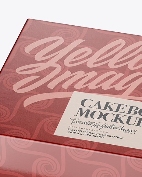 Glossy Cake Box Mockup - Half Side View (High-Angle Shot)