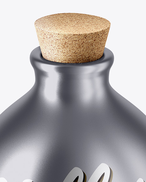 Matte Metallic Bottle With Cork Mockup - High-Angle Shot