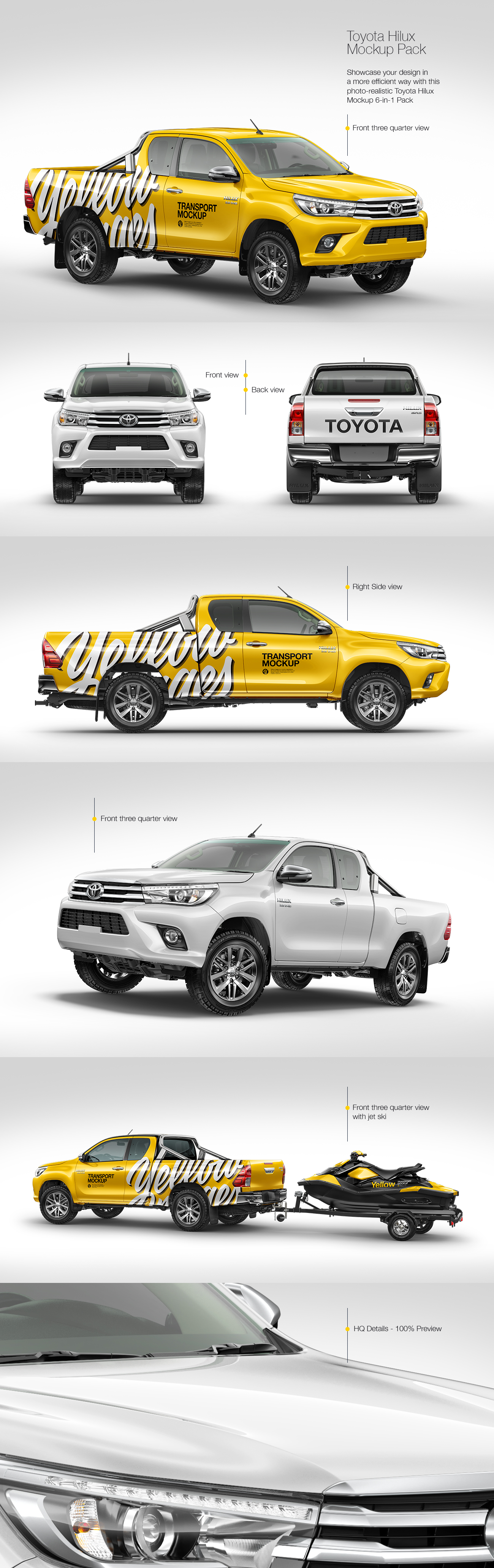 Toyota Hilux Mockup Pack on Yellow Images Creative Store - 26274