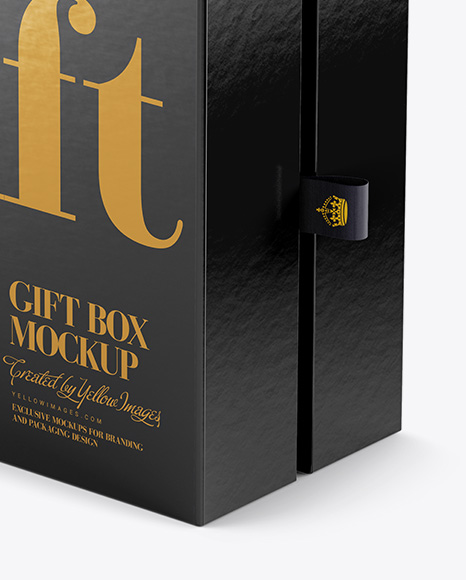 Glossy Gift Box Mockup - Half Side View (High-Angle Shot)