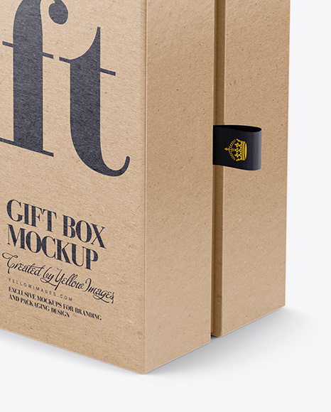 Kraft Gift Box Mockup - Half Side View (High-Angle Shot)