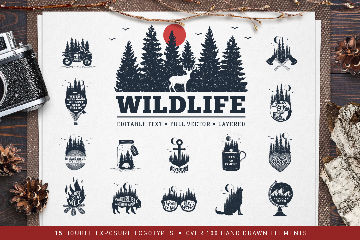 WildLife. 15 Double Exposure Logos