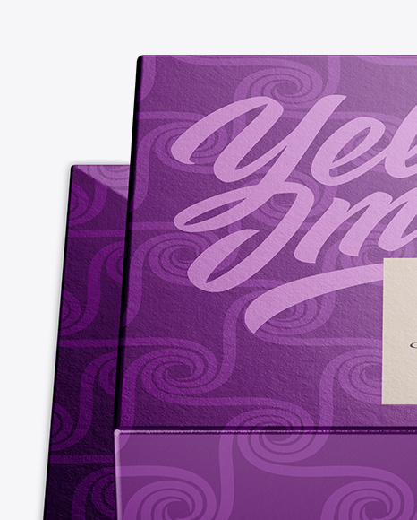 Metallic Cake Box Mockup - Front View (High-Angle Shot)