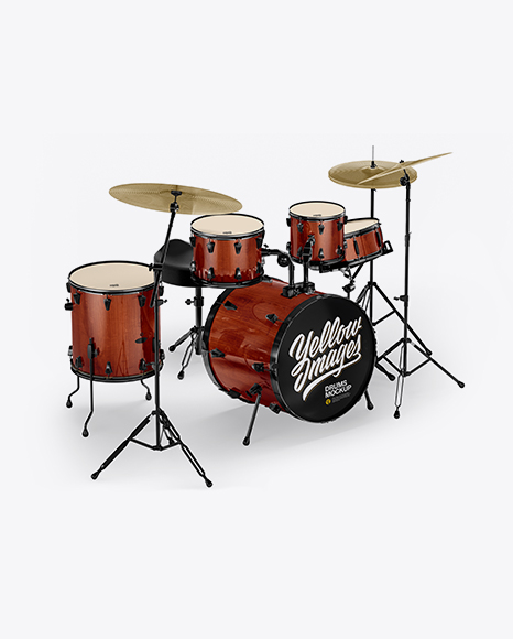 Drum Kit Mockup - Half Side View (High-Angle Shot)