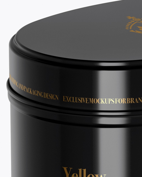 Glossy Oval Tin Box Mockup - Half Side View (High-Angle Shot)