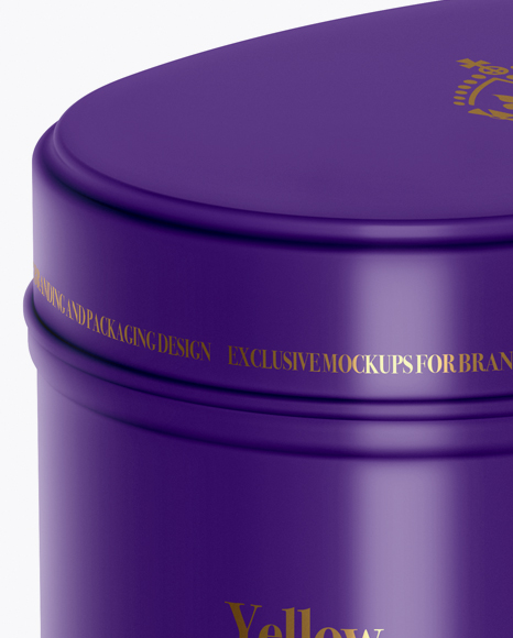 Matte Oval Tin Box Mockup - Half Side View (High-Angle Shot)