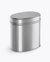 Metallic Oval Tin Box Mockup - Half Side View (High-Angle Shot)