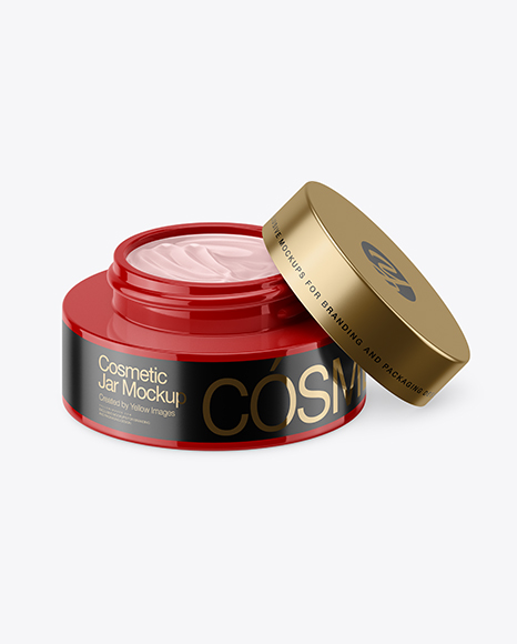 50ml Opened Glossy Cream Jar Mockup (High-Angle Shot)