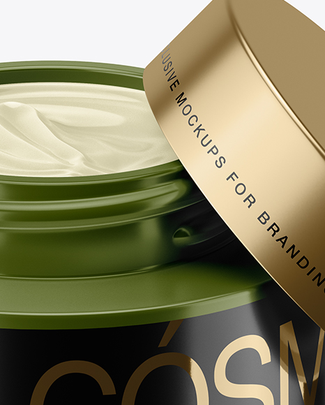 50ml Opened Matte Cream Jar Mockup (High-Angle Shot)