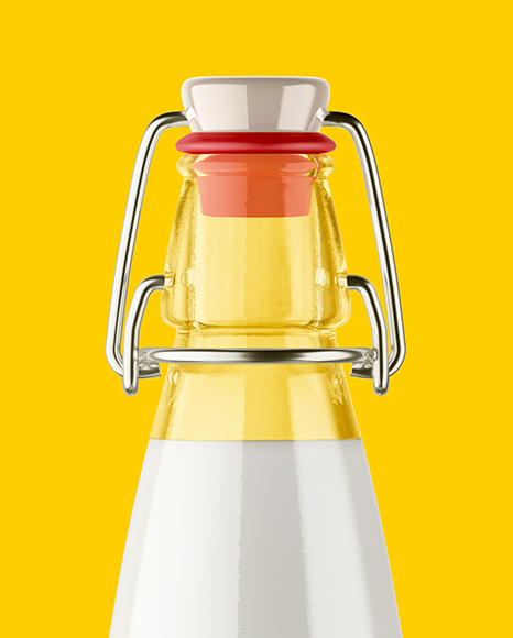 Clear Glass Milk Bottle W/ Clamp Lid Mockup