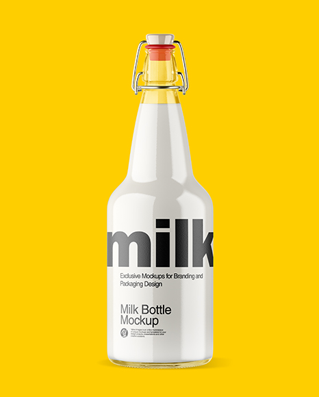 Clear Glass Milk Bottle W/ Clamp Lid Mockup - Free Download Images High