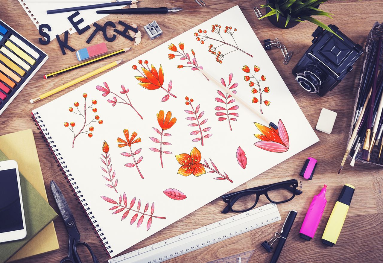 Flowers Set, Hand Drawn Elements