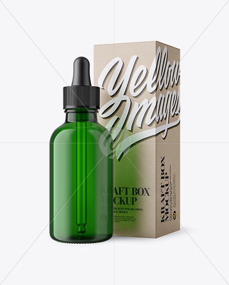 50ml Green Glass Dropper Bottle W/ Kraft Box Mockup