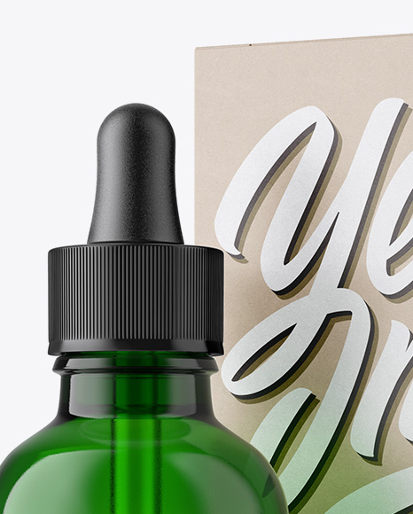 50ml Green Glass Dropper Bottle W/ Kraft Box Mockup