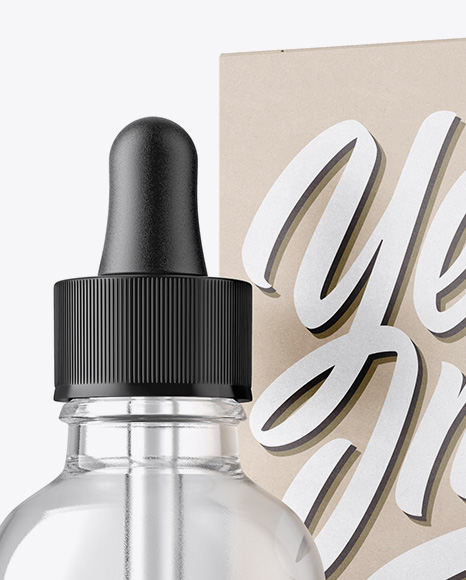 50ml Clear Glass Dropper Bottle W/ Kraft Box Mockup