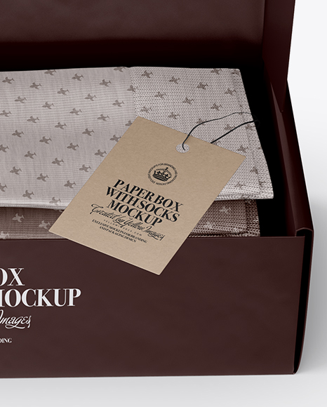 Paper Box With Socks Mockup (High-Angle Shot)