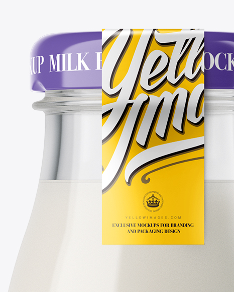 Glass Milk Bottle with a Tag Mockup