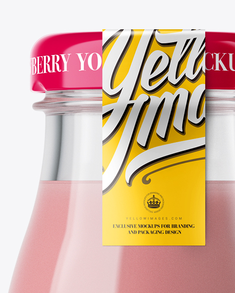 Strawberry Yogurt Bottle with a Tag Mockup