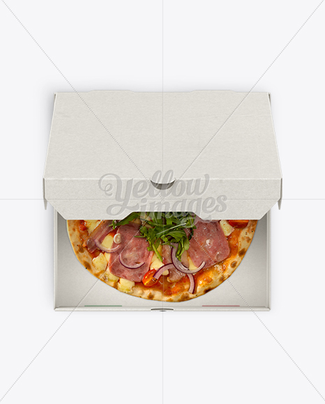 Pizza in Half-open Cardboard Box Mockup (High-Angle Shot)