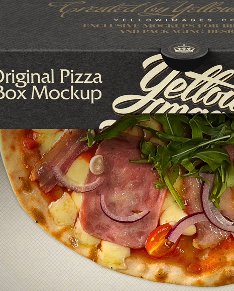 Pizza in Half-open Cardboard Box Mockup (High-Angle Shot)