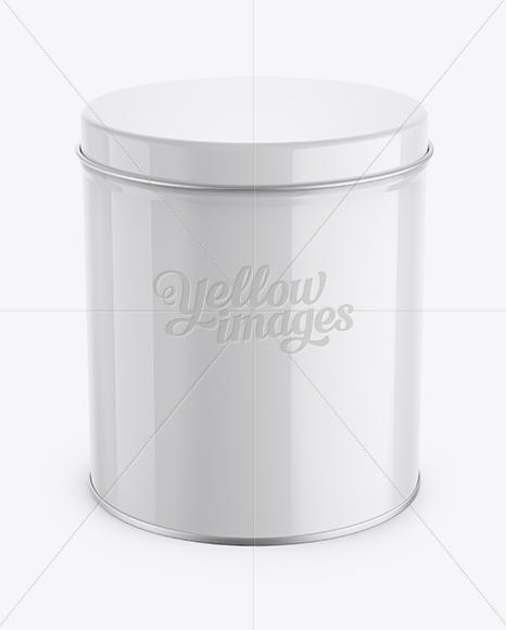 Small Round Tin Box Mockup - Up Front View (High-Angle Shot)