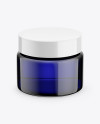 Blue Glass Cosmetic Jar Mockup - Front View (High-Angle Shot)