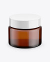 Amber Glass Cosmetic Jar Mockup - Front View (High-Angle Shot)