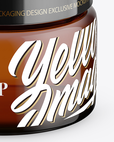 Amber Glass Cosmetic Jar Mockup - Front View (High-Angle Shot)