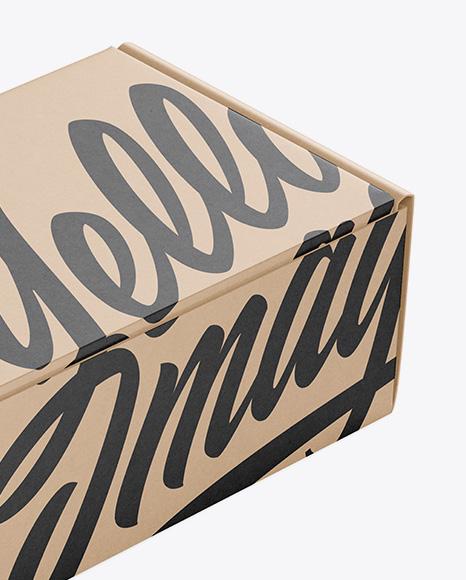 Kraft Paper Box Mockup - Half Side View (High-Angle Shot)